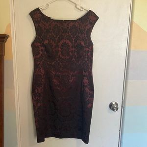 Dark Red and Black Satin Sheath Cocktail Dress